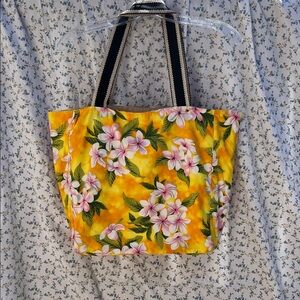 Handcrafted Tropical Floral Yellow Tote Bag